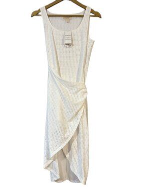 NWT Michael Kors White Eyelet Side Tie Asymmetric Wrap Dress Small